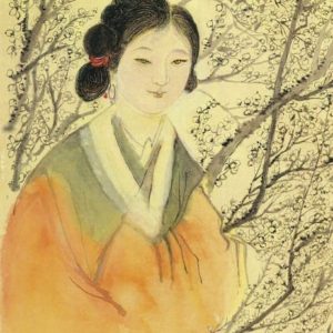 梅花少女_uma moça no meio de flores de ameixa_1